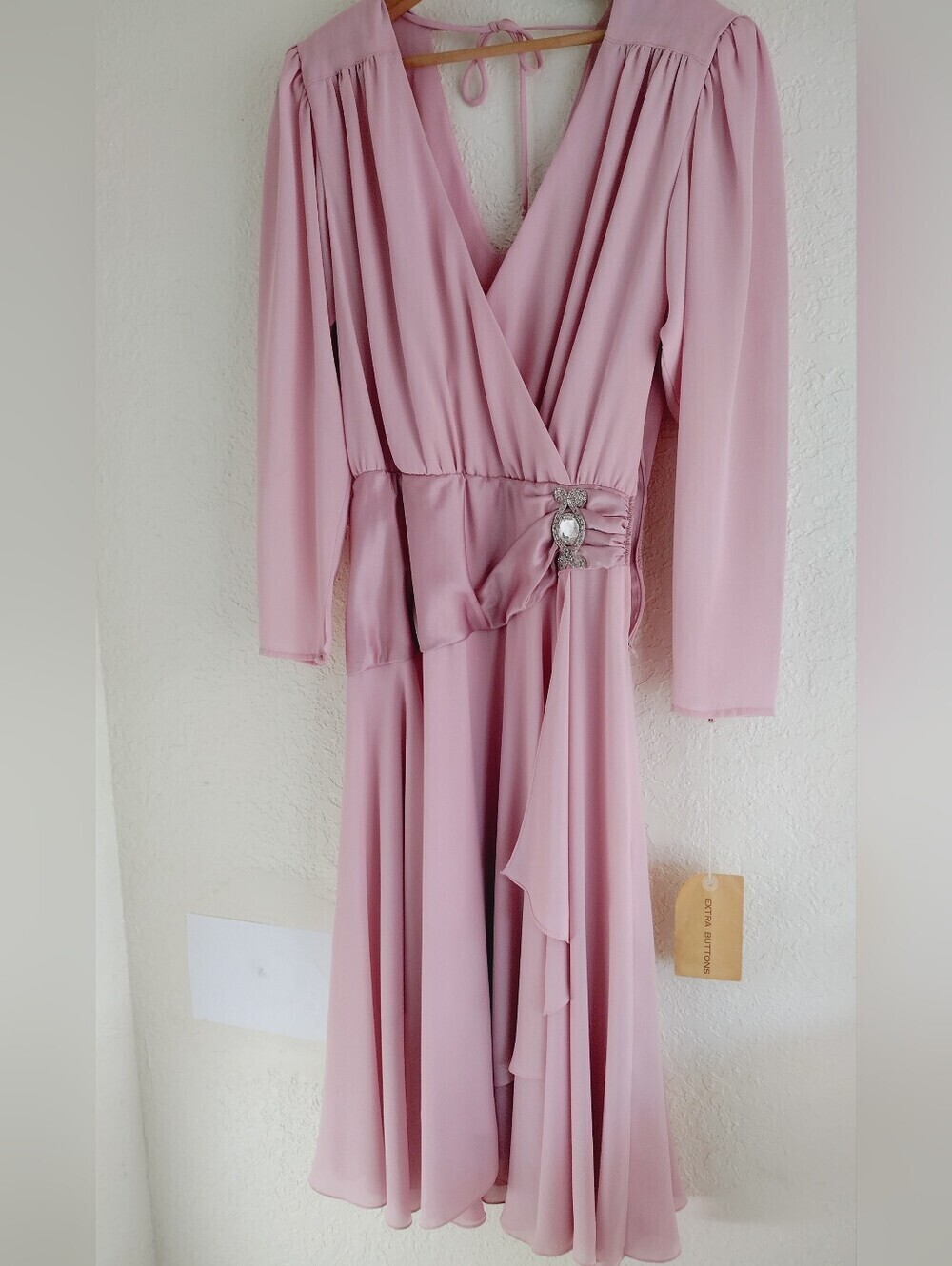 Martinique Fashions Union Made Pink Long Sleeve Wrap Dress with Embellish Waist - Picture 4 of 13